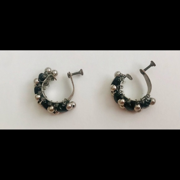 Screw Back Earrings Silver Color & Black Beads Handmade by Artist Original Owner - Picture 15 of 16